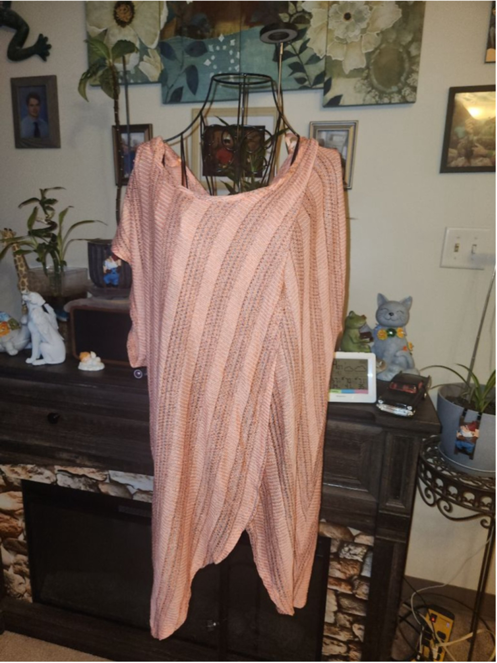 Love J Coral Gray Striped Poncho Plus Size 3X